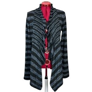 Long sleeve striped high-low cotton sweater